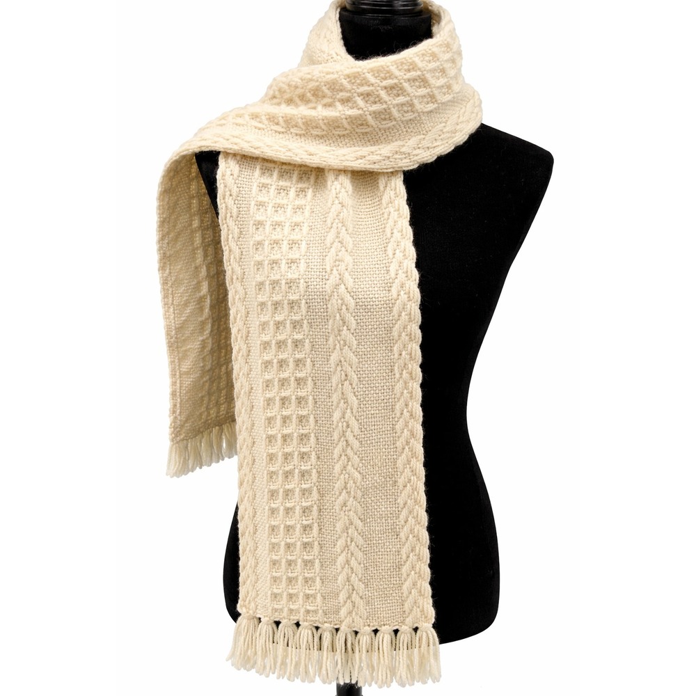 Branigan Weavers Women's Rectangular Winter Cable Knit Scarf One Size Cream Wool